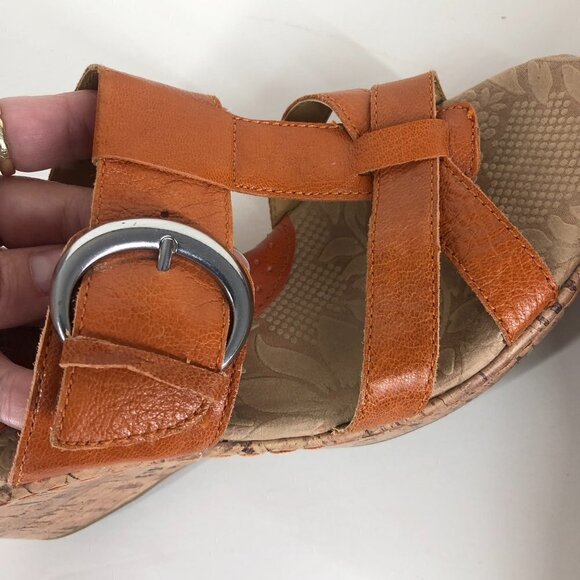 BOC Born Concept Orange Leather Slip On Cork Wedge Sandals Sz 39 - Picture 10 of 12
